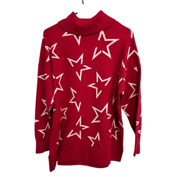 LIVI Brand NWT Star Print Red Turtleneck Sweater Size 14 - Picture 2 of 8